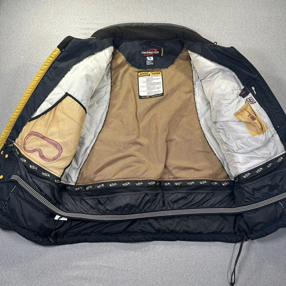 Obermeyer Mach 1 Speed Ski Jacket Mens XL Grey Black Yellow Waterproof Hooded